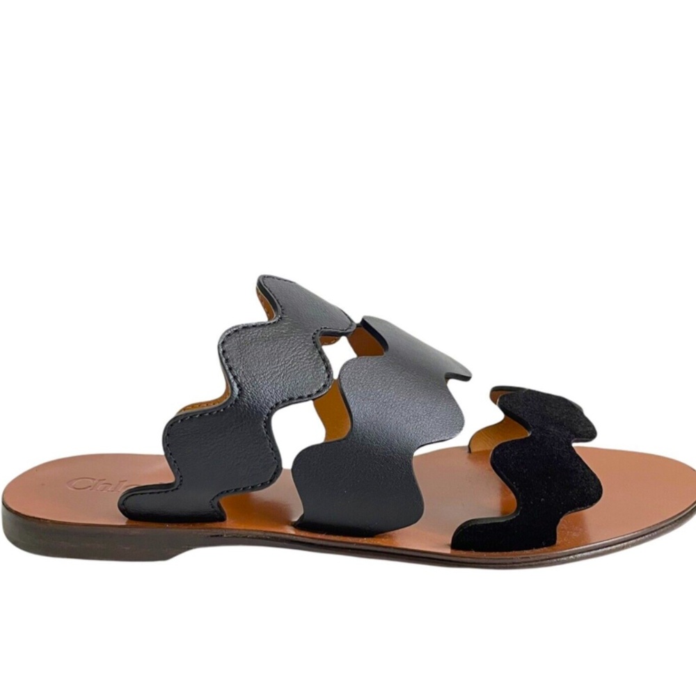 CHLOÉ Flat Wave Mixed Slide Sandal In black